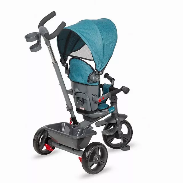 Gyerek tricikli toló rúddal Coccolle Primo, EVA kerekek, fémváz, forgatható ülés, palacktartó, biztonságos fékrendszer, 2 féle lábtartó - Magenta