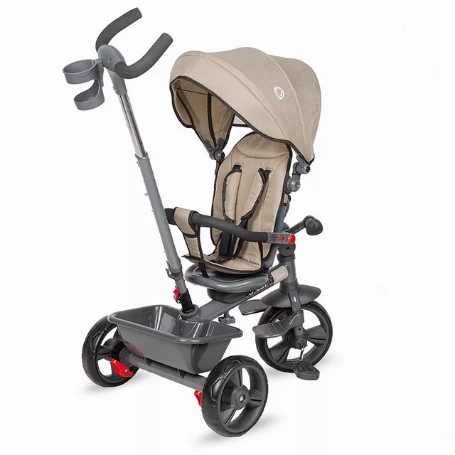 Gyerek tricikli toló rúddal Coccolle Primo, EVA kerekek, fémváz, forgatható ülés, palacktartó, biztonságos fékrendszer, 2 féle lábtartó - Magenta