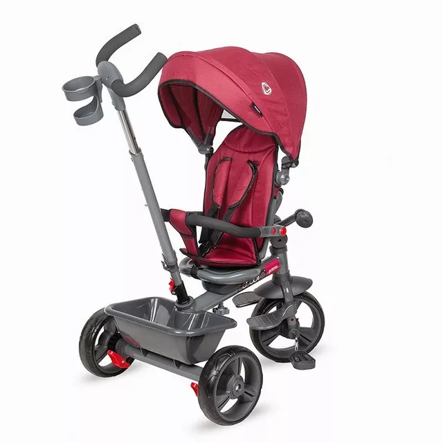 Gyerek tricikli toló rúddal Coccolle Primo, EVA kerekek, fémváz, forgatható ülés, palacktartó, biztonságos fékrendszer, 2 féle lábtartó - Magenta