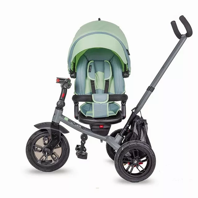 Gyerek tricikli toló rúddal Coccolle Pianti, EVA kerekek, forgatható ülés, fém váz, 2 féle lábtartó, biztonságos fékrendszer - Valódi Kék