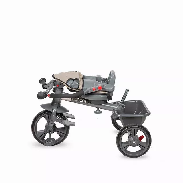 Gyerek tricikli toló rúddal Coccolle Primo, EVA kerekek, fémváz, forgatható ülés, palacktartó, biztonságos fékrendszer, 2 féle lábtartó - Magenta