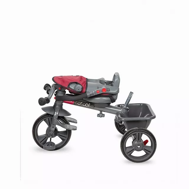 Gyerek tricikli toló rúddal Coccolle Primo, EVA kerekek, fémváz, forgatható ülés, palacktartó, biztonságos fékrendszer, 2 féle lábtartó - Magenta