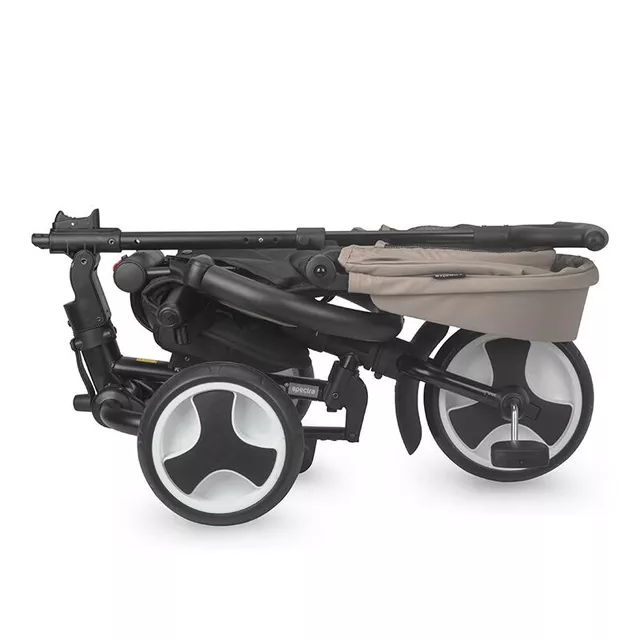 Gyerek tricikli toló rúddal Coccolle Spectra, EVA kerekek, forgatható ülés, fém váz, 2 féle lábtartó, megbízható fékrendszer, biztonsági övvel - szürkekő