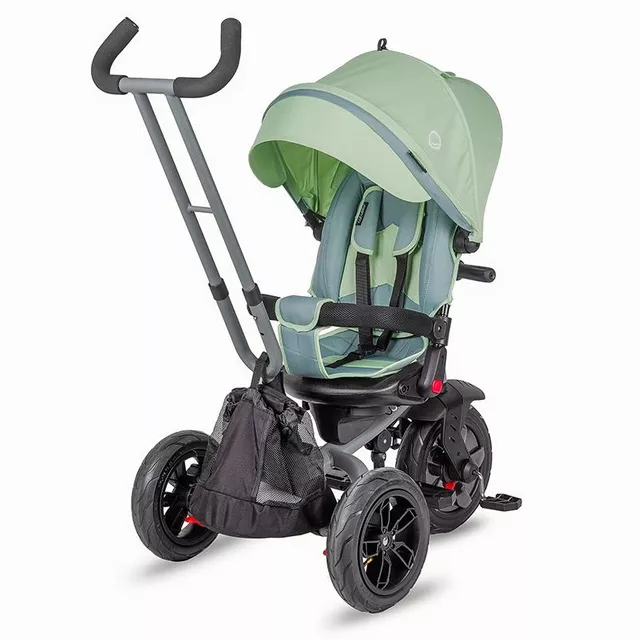 Gyerek tricikli toló rúddal Coccolle Pianti, EVA kerekek, forgatható ülés, fém váz, 2 féle lábtartó, biztonságos fékrendszer - Valódi Kék