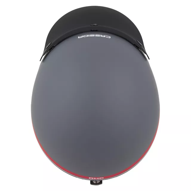 Motoros bukósisak Cassida Oxygen Jawa OHC 2.0 szürke matt/piros/fekete/fehér, polikarbonát héj, EPS polisztirol belső mag, napellenző