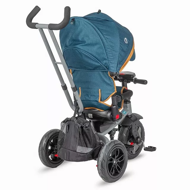 Gyerek tricikli toló rúddal Coccolle Pianti, EVA kerekek, forgatható ülés, fém váz, 2 féle lábtartó, biztonságos fékrendszer - Valódi Kék