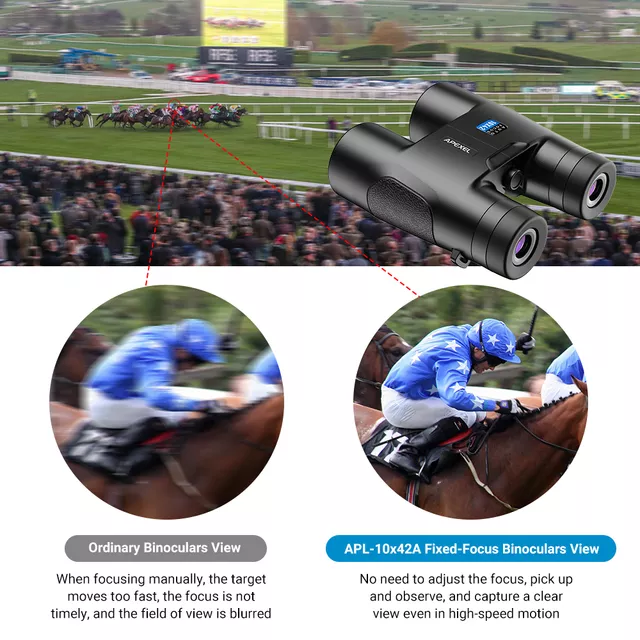 Autofókuszos távcső Apexel 10x42,  BAK4 prizmás lencsék, jó fényáteresztés, gumiborítással ellátott váz