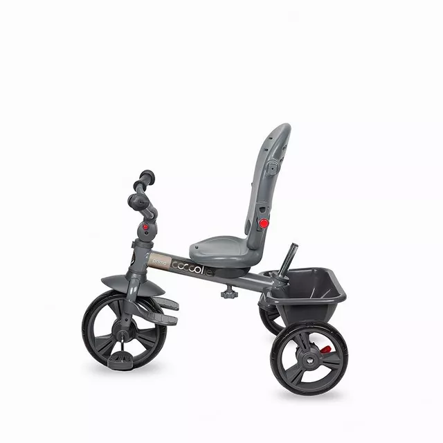 Gyerek tricikli toló rúddal Coccolle Primo, EVA kerekek, fémváz, forgatható ülés, palacktartó, biztonságos fékrendszer, 2 féle lábtartó - Magenta