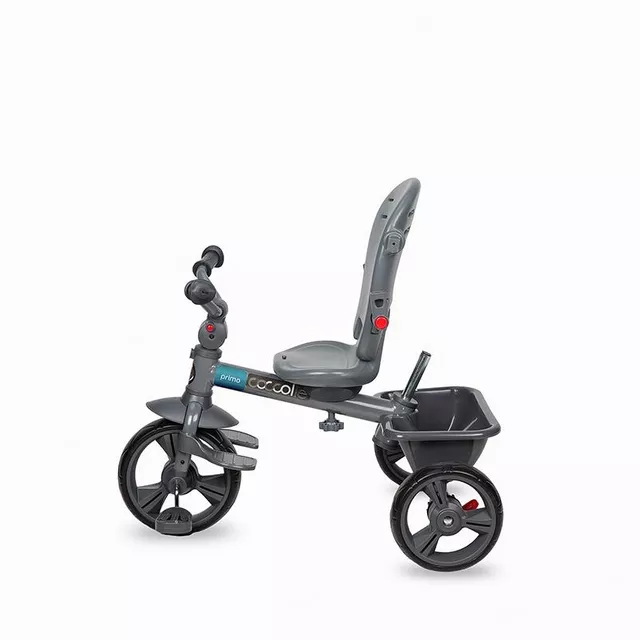 Gyerek tricikli toló rúddal Coccolle Primo, EVA kerekek, fémváz, forgatható ülés, palacktartó, biztonságos fékrendszer, 2 féle lábtartó - Magenta