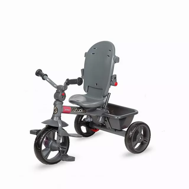 Gyerek tricikli toló rúddal Coccolle Primo, EVA kerekek, fémváz, forgatható ülés, palacktartó, biztonságos fékrendszer, 2 féle lábtartó - Magenta