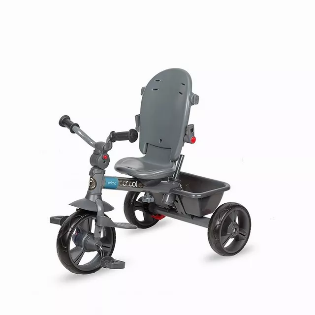 Gyerek tricikli toló rúddal Coccolle Primo, EVA kerekek, fémváz, forgatható ülés, palacktartó, biztonságos fékrendszer, 2 féle lábtartó - Magenta