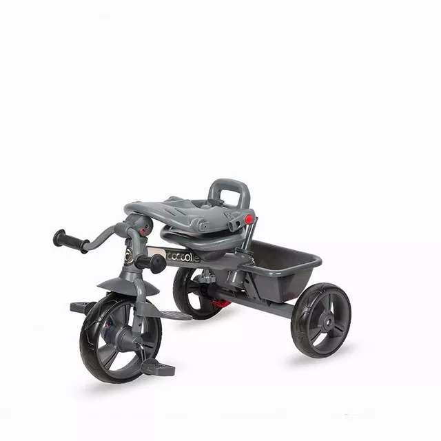 Gyerek tricikli toló rúddal Coccolle Primo, EVA kerekek, fémváz, forgatható ülés, palacktartó, biztonságos fékrendszer, 2 féle lábtartó - Magenta