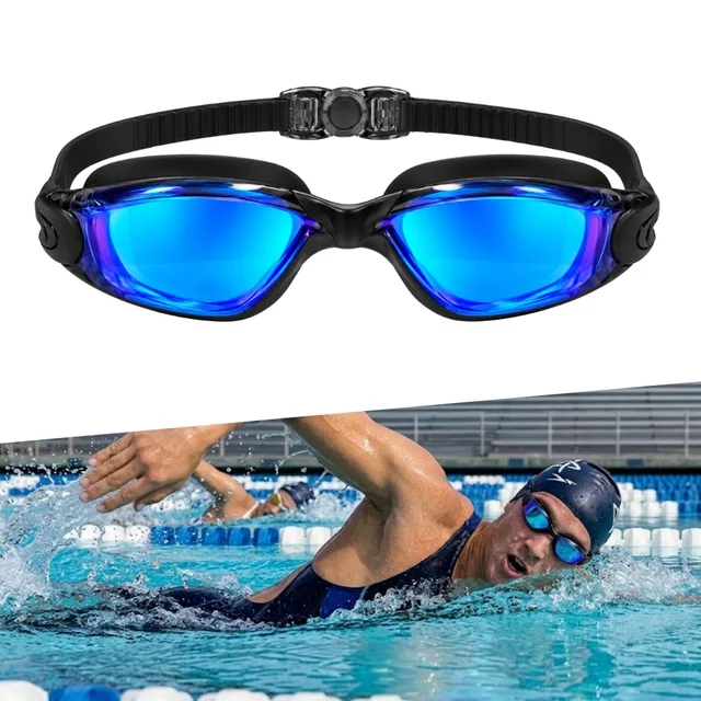 Úszószemüveg inSPORTline Clariflow Mirror, tükörbevonat, Anti-fog technológia, 100%-os UV-védelem, szilikon pánt, puha szilikon tömítés - fekete kék tükrös üveggel