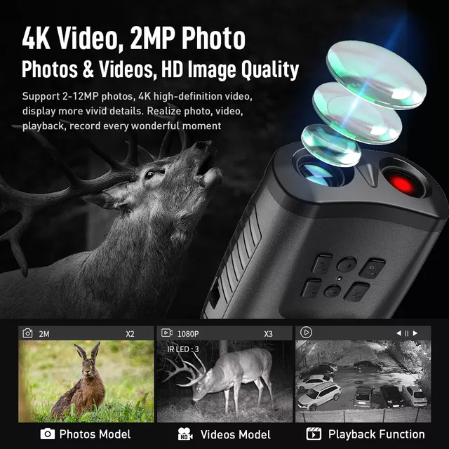 Éjjellátó távcső Apexel NV009, 3"-os LCD-kijelző, micro SD memóriakártya-támogatás,  infravörös megvilágítás