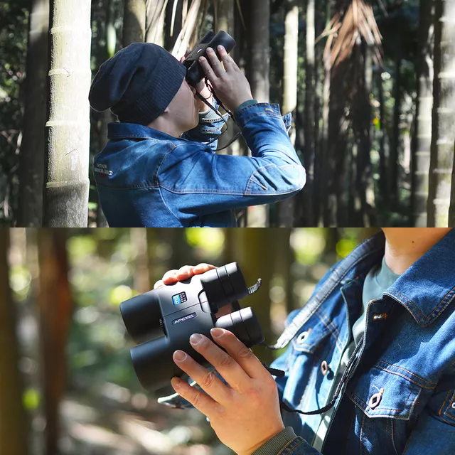 Autofókuszos távcső Apexel 10x42,  BAK4 prizmás lencsék, jó fényáteresztés, gumiborítással ellátott váz