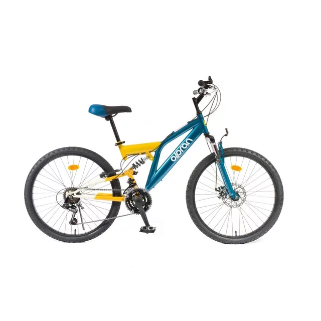 Könnyű junior összteleszkópos kerékpár Olpran Culex 24" - 2026, 150-165 cm, 14,6 kg, 18 sebességes karos váltó, praktikus biztonsági elem, acél váz - fekete/piros - petróleumkék/homokszínű