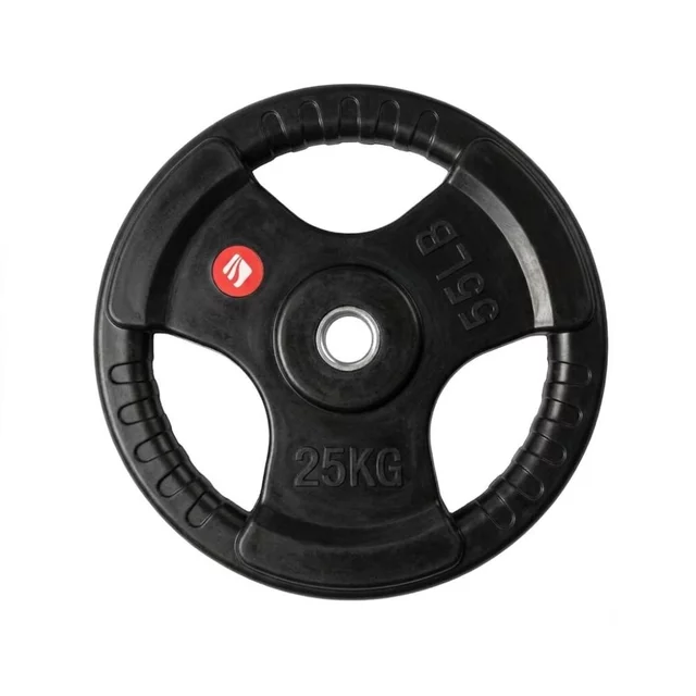 Gumírozott súlytárcsa inSPORTline Graton 25 kg 30 mm, praktikus fogantyúk az oldalain, hosszú élettartam, fokozott védelem a kopás ellen