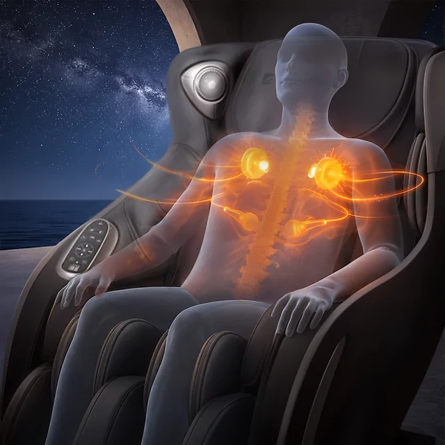 Masszázsfotel Fidardo, légmasszázs, infra melegítés, 12 párna, 2 fej, 6 masszázstípus, lábtartó, hangvezérlés, Bluetooth zene - bézs-barna