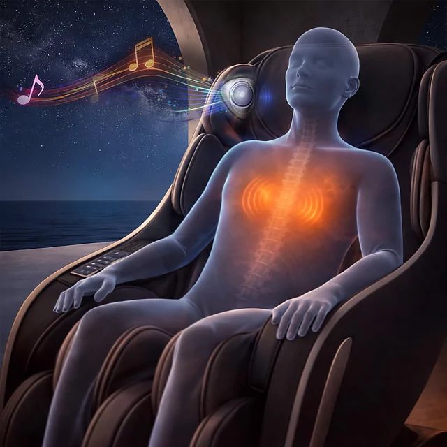 Masszázsfotel Fidardo, légmasszázs, infra melegítés, 12 párna, 2 fej, 6 masszázstípus, lábtartó, hangvezérlés, Bluetooth zene - bézs-barna