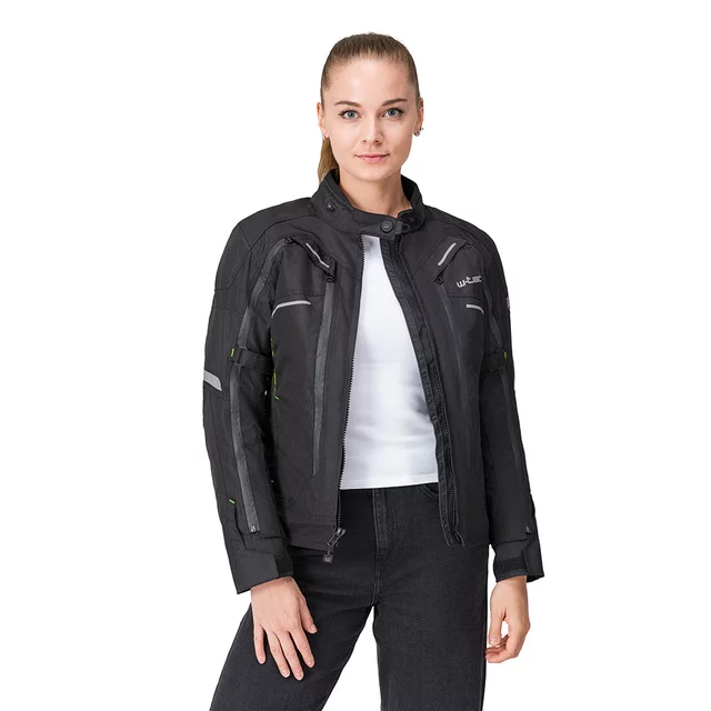 Női motoros kabát W-TEC Progair Lady, hőszigetelő CloudAir bélés, Visionight fényvisszaverő elemek, strapabíró 600D-s poliészter szövet - fekete-fluo
