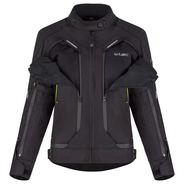 Női motoros kabát W-TEC Progair Lady, hőszigetelő CloudAir bélés, Visionight fényvisszaverő elemek, strapabíró 600D-s poliészter szövet - fekete-fluo - fekete-fluo