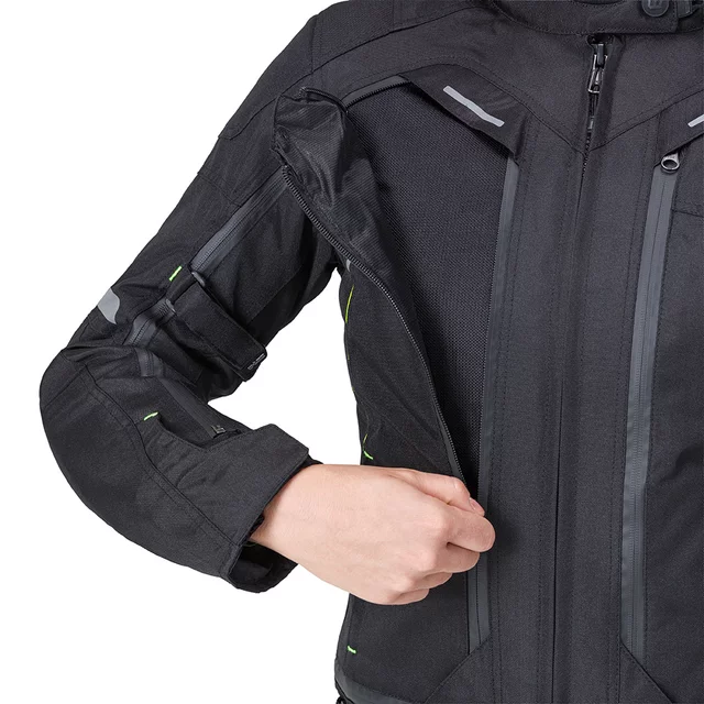 Női motoros kabát W-TEC Progair Lady, hőszigetelő CloudAir bélés, Visionight fényvisszaverő elemek, strapabíró 600D-s poliészter szövet - fekete-fluo