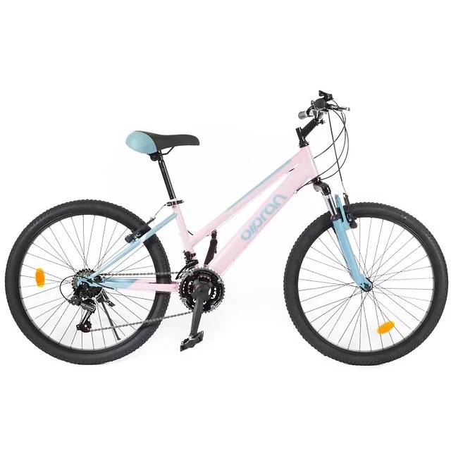 Könnyű junior kerékpár Olpran Formica 24" - 2026-os modell, 135-155 cm, 13,9 kg, 18 sebességes Shimano váltórendszer, Hi-Ten acél váz, 24"-es kerekek - fekete / rózsaszín - rózsaszín/szürke
