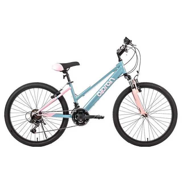 Könnyű junior kerékpár Olpran Formica 24" - 2026-os modell, 135-155 cm, 13,9 kg, 18 sebességes Shimano váltórendszer, Hi-Ten acél váz, 24"-es kerekek - fekete / rózsaszín - szürkészöld/rózsaszín