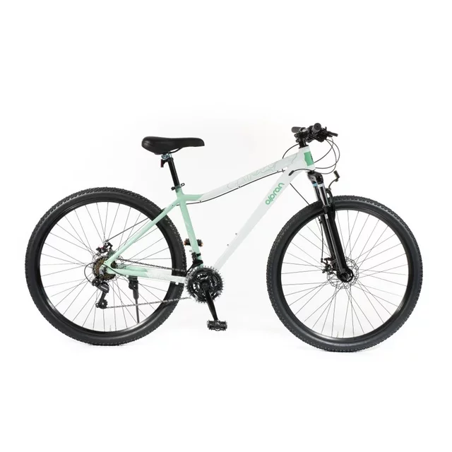 Női hegyikerékpár Olpran Rosa 29" 2026, ergonomikus markolat, 29" trekking gumiabroncsok, kitámasztó, teleszkópos villa, hátsó csomagtartó előkészítés - rózsaszín/szürke - fehér/menta