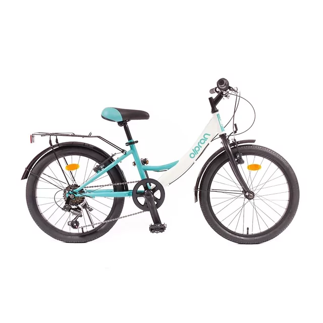 Könnyű gyerekbicikli Olpran Anas 20", 2026, 125-145 cm, 13,1 kg, puha nyereg,  Shimano GripShift marokváltó, ergonomikus markolat, V-fékek - narancssárga - zöld