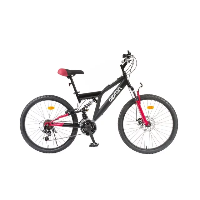 Könnyű junior összteleszkópos kerékpár Olpran Culex 24" - 2026, 150-165 cm, 14,6 kg, 18 sebességes karos váltó, praktikus biztonsági elem, acél váz - fekete/piros - fekete/piros