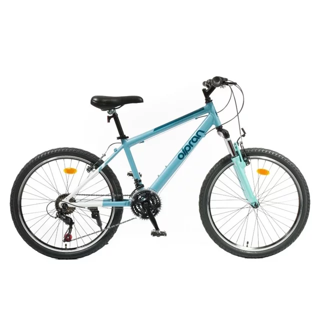 Könnyű junior kerékpár kolo Olpran Helix 24" - 2026-os modell, 125-145 cm, 12,4 kg, 18 sebességes Shimano váltórendszer, Hi-Ten acél váz, 24" kerekek - fekete/tengerzöld - kék/fehér/zöld