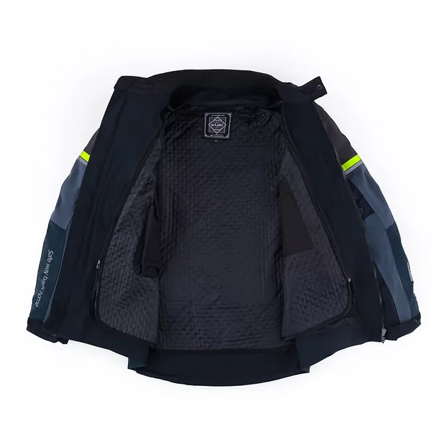 Motoros kabát W-TEC Modock, víz- és szélálló, kivehető CE protektorok EN1621-1, rugalmas panelek, háromrétegű - fekete-kék-fluoreszkáló sárga