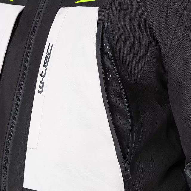 Motoros kabát  W-TEC Warao, AirVent System, belső klímamembrán, bordázott panelek a kar- és vállhajlatoknál, neoprén gallér szegély - fekete-fluo
