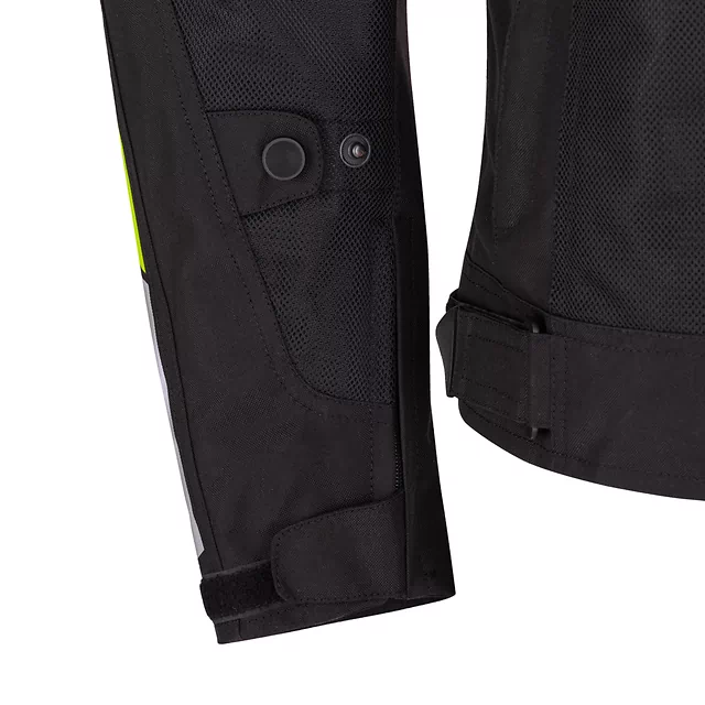 Nyári motoros kabát W-TEC Timuco, szellőzőpanelek, rugalmas panelek, fényvisszaverő elemek, tépőzáras pántok - fekete-fluo