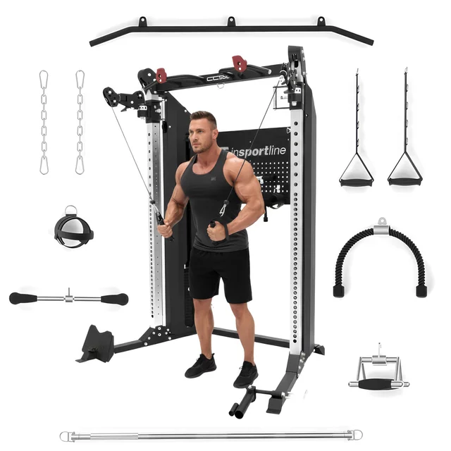Erőkeret inSPORTline Cable Column CC550, dupla csiga, 2x90kg lapsúly, profi edzésélmény, multigrip, tucatnyi gyakorlat, 365kg
