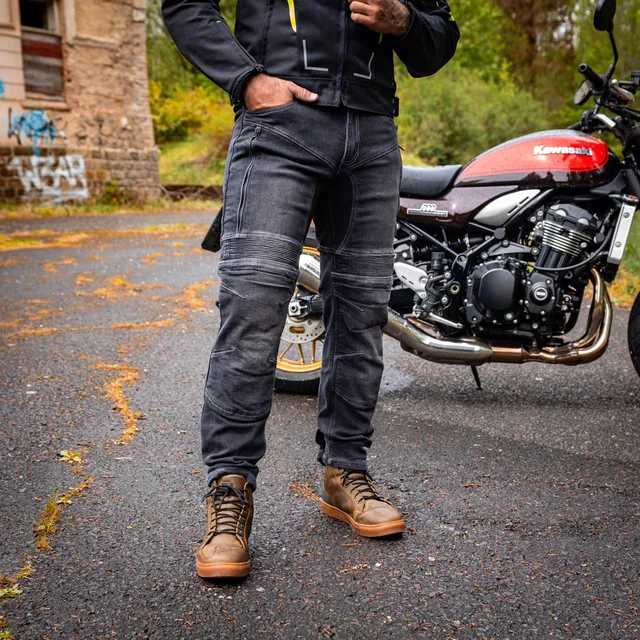 Férfi motoros farmer W-TEC Biterillo Evo, sztreccs panelek, rugalmas anyag, hálós bélés, aramidszál erősítés - fekete
