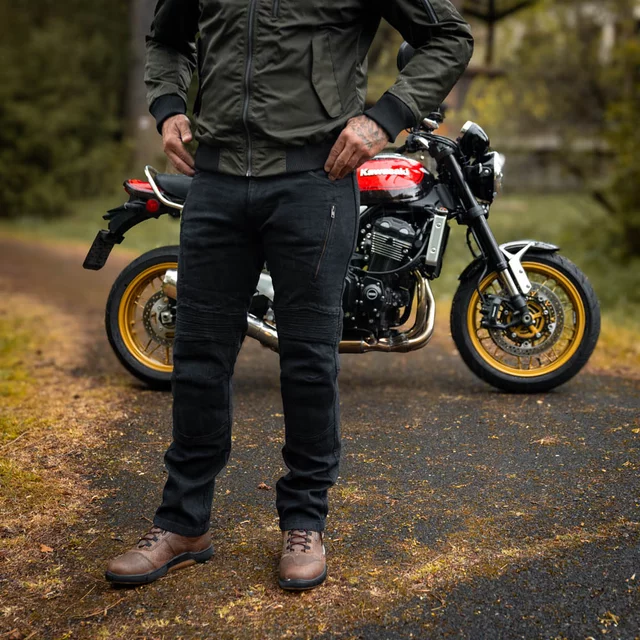 Férfi motoros farmer W-TEC Arikaro, levehető CE protektorok, aramidszálas megerősítés, AirVent rendszer - fekete