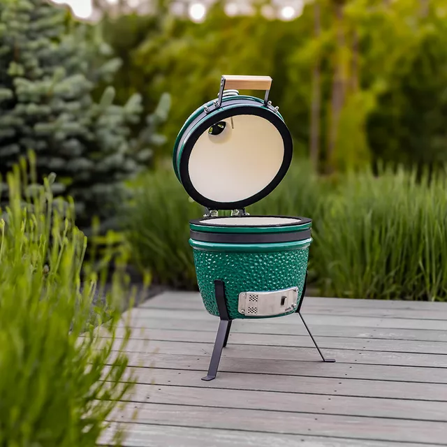 Kerámia kamado grill inSPORTline Pasionato 12"faszenes, kerámia, 56,5cm magas, BBQ grill, hőmérő, bomba izek, alacsony szénfogyasztás, kamado grill