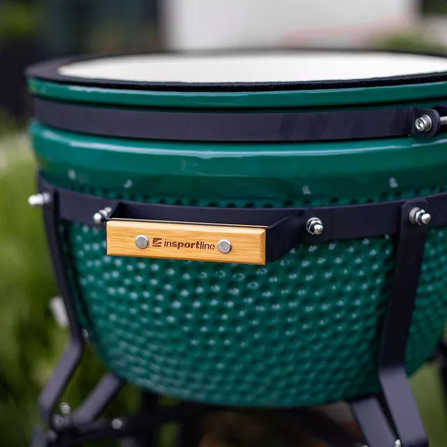 Kerámia kamado grill inSPORTline Pasionato 16", faszenes, kerámia, 116cm magas, BBQ grill, hőmérő, bomba izek, alacsony szénfogyasztás, kamado grill