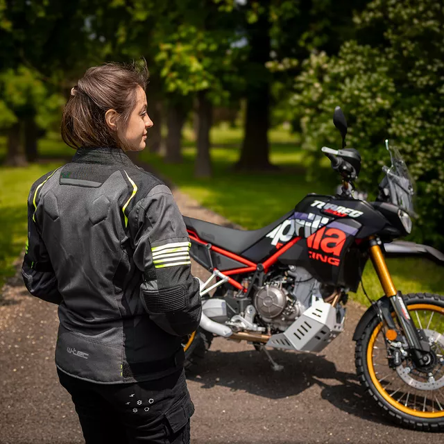 Női nyári motoros kabát W-TEC Jelsa, tépőzáras, visionight fényvisszaverő elemek, 600D poliészter, elasztikus részek - szurke-fluo