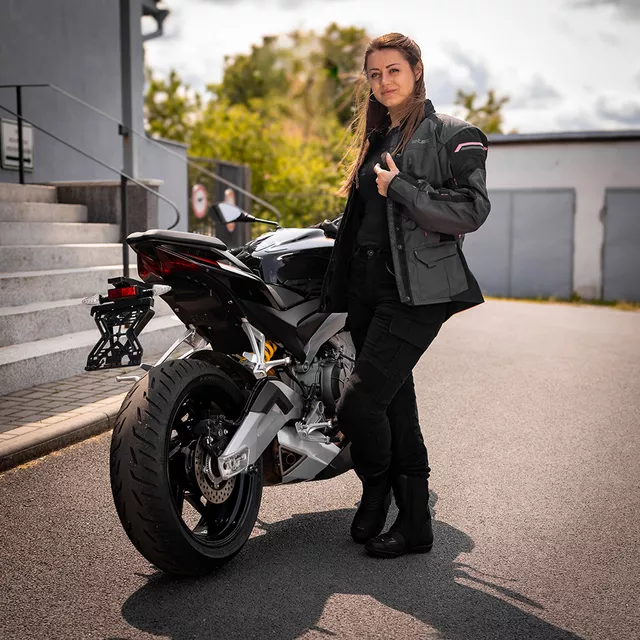 Női motoros kabát W-TEC Barbata, CE-védők, AirVent rendszer, Visionight fényvisszaverő elemek, szellőzőnyílás - fekete-szürke-rózsaszín