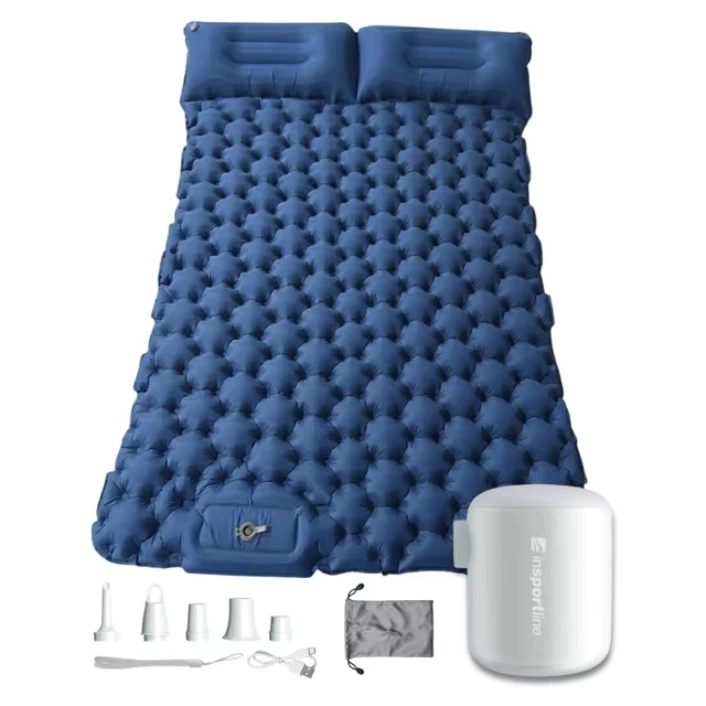Felfújható kétszemélyes matrac inSPORTline Faustea mini pumpával 192x125x8 cm, alacsony súly, kompakt méretek, hatékony szigetelés, beépített pumpa