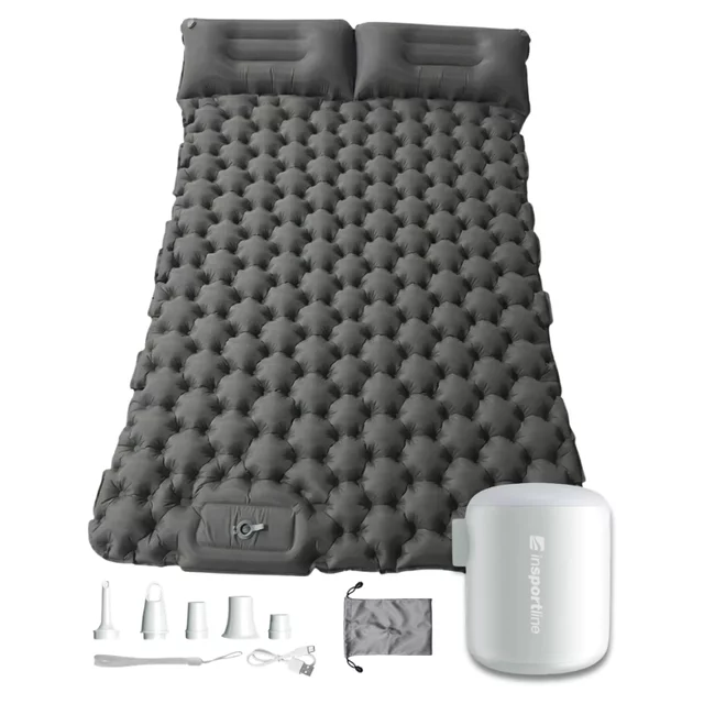 Felfújható kétszemélyes matrac inSPORTline Faustea mini pumpával 192x125x8 cm, alacsony súly, kompakt méretek, hatékony szigetelés, beépített pumpa