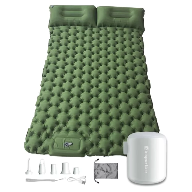 Felfújható kétszemélyes matrac inSPORTline Faustea mini pumpával 192x125x8 cm, alacsony súly, kompakt méretek, hatékony szigetelés, beépített pumpa