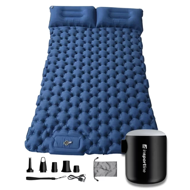Felfújható kétszemélyes matrac inSPORTline Faustea mini pumpával 192x125x8 cm, alacsony súly, kompakt méretek, hatékony szigetelés, beépített pumpa