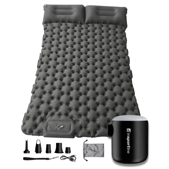 Felfújható kétszemélyes matrac inSPORTline Faustea mini pumpával 192x125x8 cm, alacsony súly, kompakt méretek, hatékony szigetelés, beépített pumpa