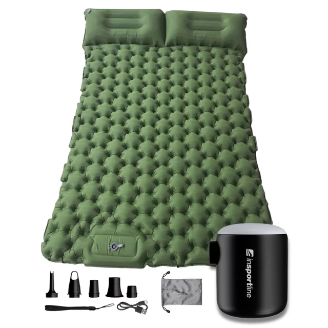 Felfújható kétszemélyes matrac inSPORTline Faustea mini pumpával 192x125x8 cm, alacsony súly, kompakt méretek, hatékony szigetelés, beépített pumpa