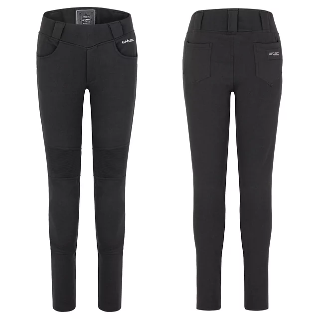 Női motoros leggings W-TEC Lukrecia Base, elasztikus, testhezálló szabás, sztreccs panelek, magas derékrész, W-TEC logó a zsebeken - fekete