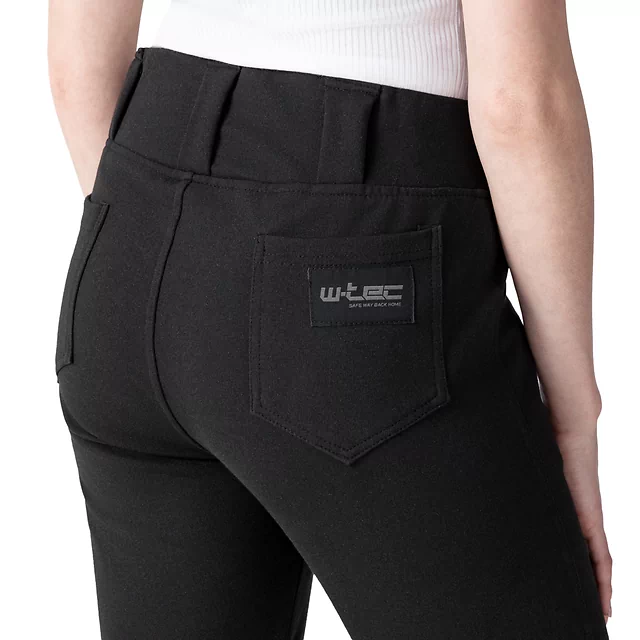 Női motoros leggings W-TEC Lukrecia Base, elasztikus, testhezálló szabás, sztreccs panelek, magas derékrész, W-TEC logó a zsebeken - fekete